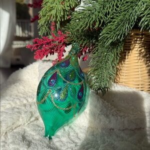 Vintage Green Peacock Ornament